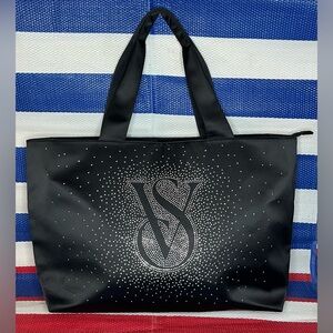 ✨🥳 Victoria's Secret Rhinestone Embellishment Overnight Tote Shopping Black Bag